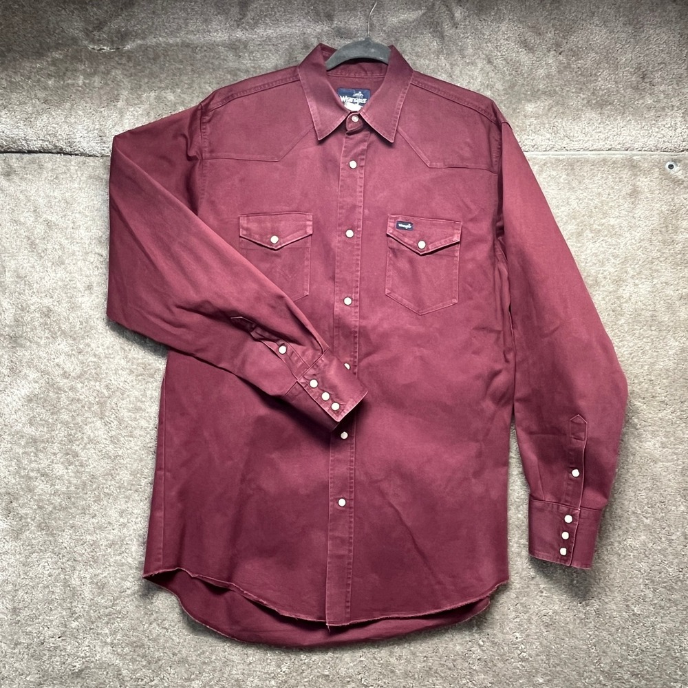 Vintage Wrangler Mens Brushpopper Shirt Burgundy XLT Western Pearl Snap Cowboy‎